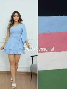 Women's Romper, One Sleeve, Ruffle, Sensory Fabric. Size M (38 To 42). Stylish - màu đen - Xem 3