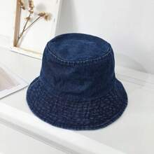 Chapéu Balde de Denim Unissex, Chapéu Balde Casual Lavado de Estilo Coreano na Moda com Aba Larga para Proteção Solar