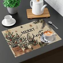 1 pieza/4 piezas/6 piezas Manteles individuales de lino con estampado de copos de nieve y árboles de Navidad, decoración navideña, adecuados para mesa de comedor, todo el año, manteles de mesa modernos y lavables, decoración del hogar, manteles individuales, posavasos, alfombrillas de cocina y comedor, decoraciones de fiesta interior y exterior, regalo ideal