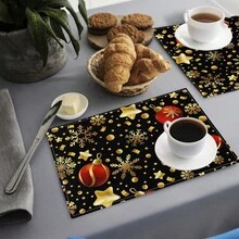1 pieza/4 piezas/6 piezas Manteles individuales de lino con estampado de copos de nieve y árboles de Navidad, Navidad, regalo de Navidad, decoración navideña, adecuado para mesa de comedor, decoración para todo el año, manteles individuales modernos lavables, decoración de habitación, manteles individuales, posavasos, manteles de mesa de cocina y comedor, decoración de fiesta interior y exterior, decoración del hogar, regalo ideal