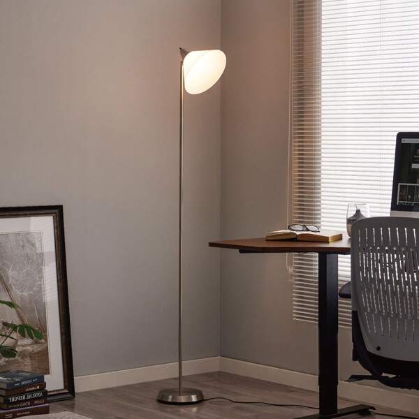 Lámpara de pie con cabezal ajustable y pantalla acrílica para sala de estar, oficina y dormitorio (níquel satinado).