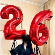 6 件 40 英寸巨型红色数字带黑色蝴蝶结数字气球红色气球数字生日装饰 1 2 3 4 5 6 7 8 9 数字派对庆祝装饰毕业典礼婚礼婴儿洗礼周年派对 - 彩色 - 查看 4