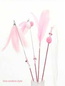 4件羽毛装饰逗猫仙女棒带铃铛，猫咪互动玩具，仙女逗猫棒玩具带耐咬羽毛带铃铛长杆斗猫棒，自娱自乐，