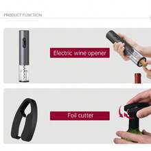 Abridor de Garrafa de Vinho Elétrico, Adequado para Festas e Amantes de Vinho - Presente de Acessório de Cozinha, Fácil de Abrir Garrafas e Armazenamento Conveniente, Operado a Bateria (Baterias Não Inclusas). Disponível em Conjuntos e Unidades Individuais, Conjuntos Incluem Abridor, Cortador de Papel de Lata e Base de Armazenamento.