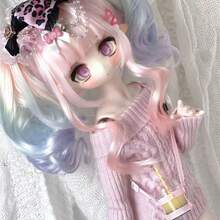 6-Inch & 3-Inch Colorful Peach Pink BJD/SD Ball-Jointed Doll Wig, Soft Curly Long Bangs Wig Set (Wig Only, No Doll)