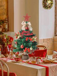 1 buc mini brad de Crăciun stea brad vârf incasabil glob de Crăciun artificial cap de flori de Crăciun fundă decorare desktop Crăciun birou bucătărie living acasă petrecere de sărbători decorare acasă decorațiuni de Crăciun decor cameră de iarnă