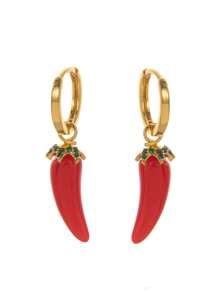 1 对精致、可爱、甜美的水果风格橄榄橙胡萝卜柠檬桃吊坠高品质女士耳环，镀 18K 金，适合送给妻子、母亲和女朋友的日常佩戴。