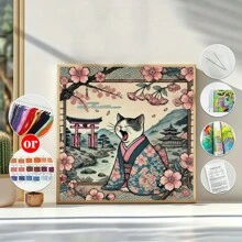 1 pièce Broderie au point de croix imprimée sans cadre 40x40cm/15,7x15,7 pouces 11CT/14CT, Chat bâillant, convient pour le relaxant set de broderie au point de croix pour débutants adultes, comprenant canevas imprimée, aiguilles, fils, dessins et instructions. Décoration murale artistique faite main magnifique pour la maison et le bureau, convient comme cadeau pour les amis et la famille