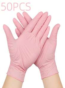 50/100 piezas de guantes de nitrilo desechables, color rosa, de uso múltiple, para cocina, baño, limpieza, lavar platos, manicura, cuidado de mascotas, guantes duraderos para limpieza doméstica, manipulación de alimentos, tatuaje, belleza, tinción de cabello, suministros de limpieza para salón de belleza, artículos para el hogar