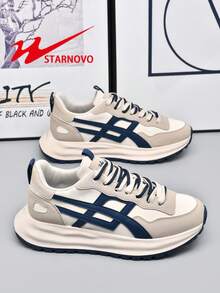 男士夏季百搭休闲跑步运动皮鞋男士厚底黑色鞋 - 白色 - 查看 10