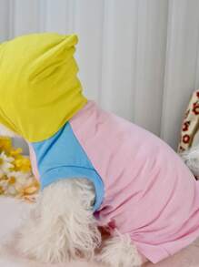 Patchwork Color Block Short Sleeve Hoodie Outerwear For Pomeranian & Bichon Frise