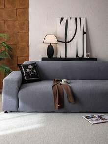 Funda de sofá jacquard de color sólido simple, totalmente elástica, universal para todas las estaciones, apta para mascotas, antideslizante, resistente a las manchas y a los arañazos, lavable a máquina, funda de sofá de decoración navideña para el hogar para cuatro personas, tres personas, dos personas o una persona. - Gris Oscuro - Ver 9