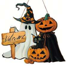 Halloween Door Sign - Halloween Door Decorations Halloween Welcome Sign Halloween Door Hanger Wooden Pumpkin Halloween Front Door Decor Hanging For Home Wall Decor Halloween Party Supplies - Multicolor - View 10