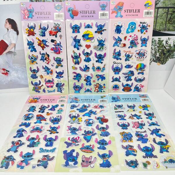 Disney 1/3/6/12pcs 3D Stitch Bubble Stickers, Cartoon Decorative Stickers Suitable For School DIY Decoration, Campus Activities Small Prizes, Back To School, Graduation, Home Party Gifts
