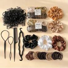 1209 pezzi Set di accessori per capelli da ragazza, fermagli per coda di cavallo in nylon di base, elastici per capelli in raso nero e marrone, fasce elastiche in colori neutri, strumenti per acconciature trecce, accessori per capelli per uso quotidiano