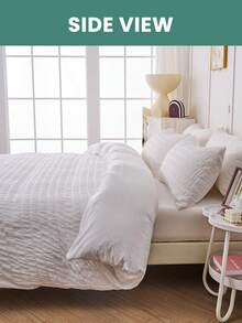 2/3 Pcs Duvet Cover Set, Bedding Set, Mothers Day Decor, Solid Color Seersucker Duvet Cover Set, Soft, Skin Friendly And Elastic, Lightweight And Ailky Smooth, Washed Microfiber Duvet Cover, Room Decor, For All Seasons, Bedding Set, Fits Twin/Full/King/Queen Size Bed, 1pc Duvet Cover And 2/1pc Pillowcase, Holiday Gifts, Mothers Day Gift - trắng - Xem 8