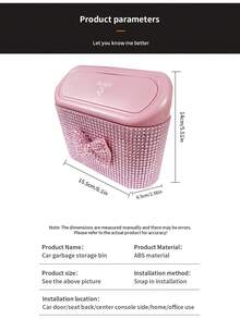 Car-Mounted Cute Bow Diamond-Studded Trash Can, Portable Press-Type Car Trash Can, Sparkling Diamond Trash Can, Car Decorative Trash Can