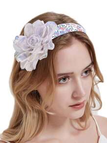 1 件女士格子面料花卉印花雪纺花朵宽头带，时尚甜美优雅百搭田园风格发饰，适合日常、派对、舞会、度假、发带、发箍、发饰 - 彩色 - 查看 1