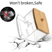 1 Pc Acrylic Qtip Holder With Bamboo Lid, Clear Small Cotton Swab Dispenser, Plastic Ear Stick Swabs Holder, Square Toothpick Storage Container, Bathroom Countertop Decorative Storage Organizer