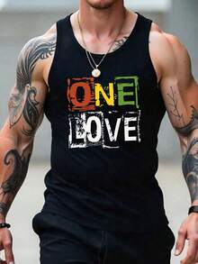 Men's Summer Casual Slogan & Palm Tree Print Round Neck Tank Top - màu đen - Xem 1