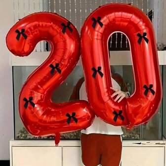 6 piezas Globos gigantes de número rojo de 40 pulgadas con lazo negro, decoración de cumpleaños con globos de número rojo 1 2 3 4 5 6 7 8 9, decoraciones para fiestas, celebraciones, graduaciones, bodas, baby shower, aniversarios