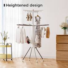Folding Clothes Airer 3 Tier Laundry Drying Rack With Clips And Shoe Racks, Portable Space Saving Carbon Steel Clothes Dryer For Indoor, Flats, Travel And Camping - White - View 3