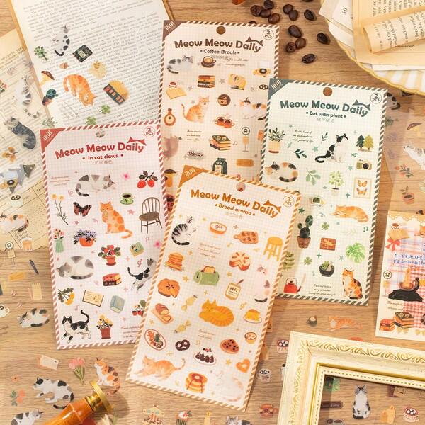 ملصقات يوكسيان، مذكرة قطة، مواد مقاومة للماء جميلة ومتعددة الاستخدامات، خيمة يدوية، كوب ماء، زخرفة بطاقة، كوليج