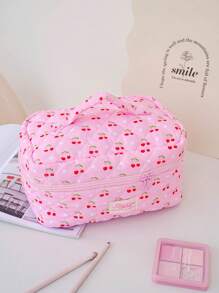 1 件/套 红色樱桃印花绗缝化妆包，时尚可爱多功能便携大容量拉链化妆包，化妆包，小型化妆包，化妆盒，可爱化妆包，化妆包，卫生巾包，情人节礼物，有线耳机，旅行化妆包，护肤化妆品和美容包，护士化妆包，节日礼物，返校礼物 - 粉色 - 查看 6
