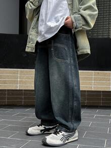 Jeans in denim con vestibilità ampia per ragazzi, adatti per uso casual, scolastico e all'aperto, per l'autunno - Grigio Scuro - Visualizzare 5