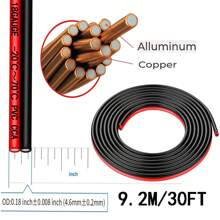 1PC 12/14/16/18/20 Gauge Wire, 12-20 AWG Automotive Wire, 9.2M/30FT 2-Conductor Red And Black 12V/24V DC Cord LED Lights Remote Control Extension Cord Automotive Speaker Cord