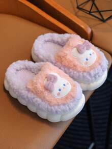 1 Pair Cute Cartoon Plush Anti-Slip Warm Indoor Baby Slippers, Suitable For Adorable Home Outfit, Winter - Watermelon Pink - View 4