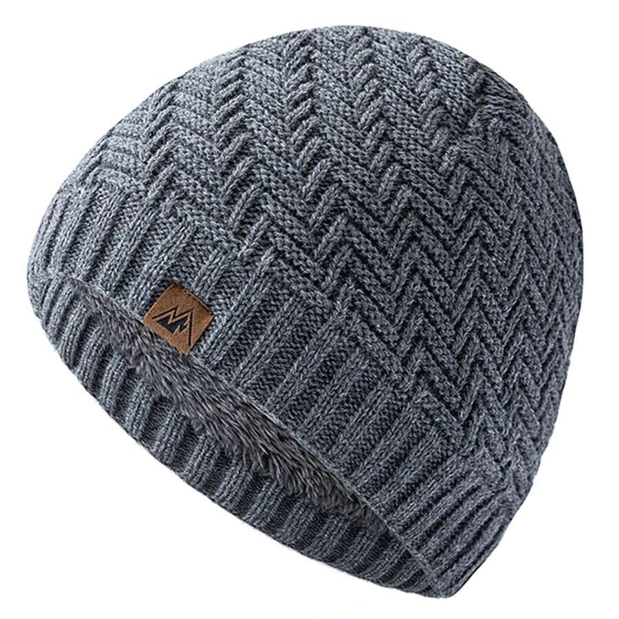gorros tejidos a para hombres y mujeres, gorro para exteriores, gorros deportivos cálidos con forro de piel de felpa - Negro - Ver 1