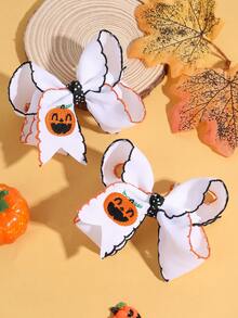 2/4pcs Halloween Pumpkin Bows Hair Clips,Fabric Embroidery Funny Pumpkin Spider Decor Hair Bows,Amusing Hair Accessories For Toddlers Halloween Gifts - Multicolor - View 5