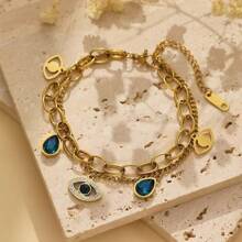 1pc Fashionable Titanium Steel Demon Eye Rhinestone Necklace, Stylish Delicate Clavicle Chain, Suitable For Women's Daily Wear
