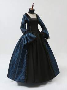 New Vintage Palace Style Printed Long Dress, Victorian Costume Performance Dress Halloween Costumes