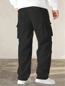 男士休闲工装裤，时尚户外工作服长裤 - 黑色 - 查看 2