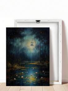 1 X Vintage Autumn Full Moon Dark Forest Art Print, Dark Country Style, Melancholic Autumn Art, Gothic Halloween Art Decoration, Maple Forest Scenery, Night Lily Pond Moon Art Oil Painting, Fairytale Woodland Wall Art, Halloween Autumn Wall Art, Bedroom Decoration, Living Room Decoration, Office Decoration Home Decor Halloween Decor - Multicolor - View 15