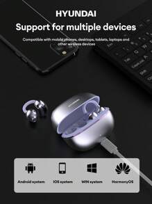 HYUNDAI 现代 EarclipC7 时尚蓝牙耳机，带蝴蝶结耳机配件，夹式耳机，适合运动、音乐、游戏，低延迟，电池寿命长，高清通话带麦克风，IP45 防水，佩戴舒适，无穿孔耳环，时尚配饰，送给女性的礼物