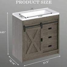 31" Small Bathroom Vanity With Sink, Bathroom Vanity Cabinet With 2 Drawers & Sliding Barn Door, White/ Grey/ Dark Grey/ Dark Oak - 深灰色 - 查看 2