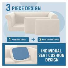 3 Piece Chesterfield Sofa Cover For 2 Cushion Couch High Arm Sofa Slipcovers 2 Seat High Stretch Washable Furniture Protector For Dogs Pet Ivory, XL-Loveseat