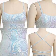 Teen Homecoming Dress Sequins Bodycon Mini Spaghetti Strap Floral Glitter - Light Blue - 查看 5