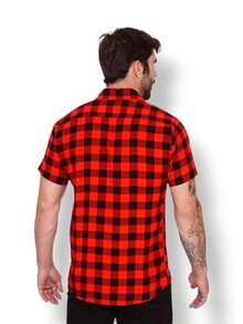New Men's Short Sleeve Social Plaid Shirt - Merah - View 2