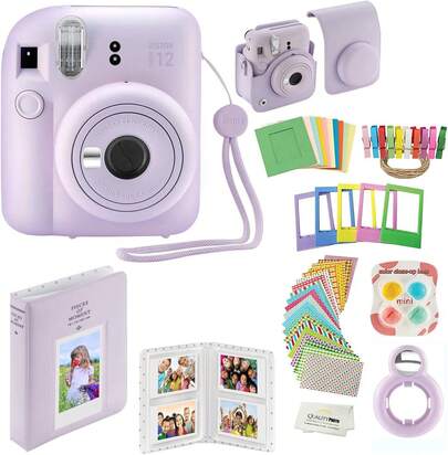Fujifilm Instax Mini 12 Instant Camera + Quality Photo Value Bundle, Case, Decoration Stickers, Frames, Photo Album (Lilac Purple)