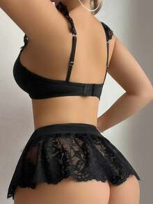 3 piese de dantelă sexy pentru femei, cu fundă, uniformă sexy și fermecătoare, pentru casă, lenjerie intimă pentru petrecere, costume de Halloween, jocuri de rol. Lenjerie sexy