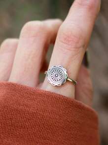 1 Piece Vintage Floral Pattern Ring Antique Silver Ladies Versatile Jewellery Exquisite And Fashionable Daily Wear Can Be Given To A Friend.