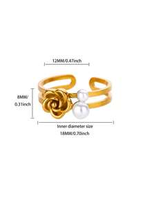 1 Stück Edelstahl Blume Offene Ringe Für Frauen 18K Vergoldet Ring Weibliche Ästhetischen Schmuck Geschenke, Cut Out - Goldgelb - Übersicht 19