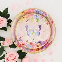 80pcs/Set Cute Butterfly Theme Disposable Party Tableware, Birthday Party Supplies, 9-Inch Plates, 7-Inch Plates, Butterfly Pattern Disposable Paper Cups, Beverage Cups, Coffee Cups