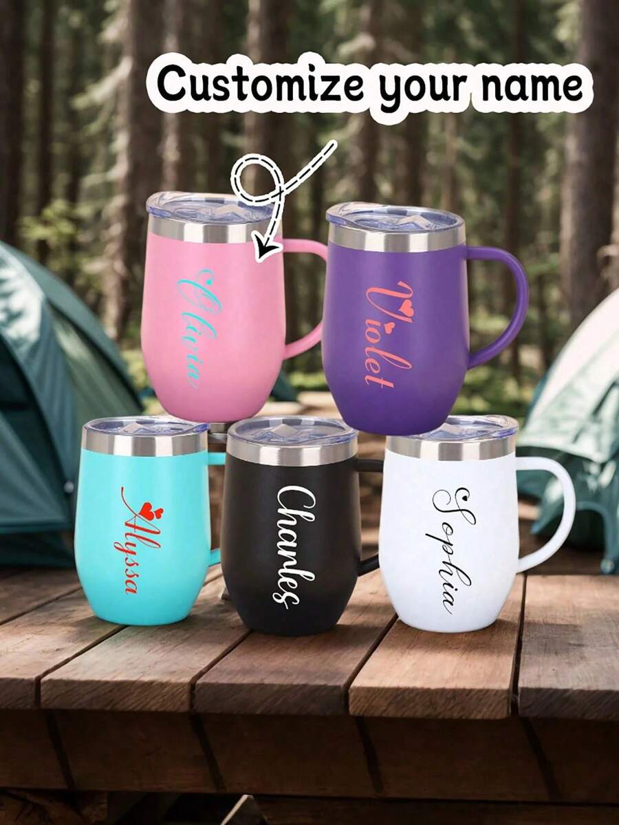 1pc Custom 12oz Stainless Steel Vacuum Insulated Tumbler With Handle - Personalized Egg-Shaped Cup, Modern, Bohemian, Perfect Birthday Gift For Lover, Girlfriend, Mother, Father, Ideal For Valentine's Day, Anniversary, Christmas, Thanksgiving,Multi-Functional,Durable,Ornamental,Reusable,Exquisite,Stylish,High-Quality,Colorful,Modern,Custom,Personalized,Unique - Multicolor - View 1