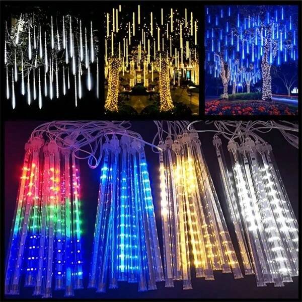 8-Tube LED Meteor Shower Christmas Tree Hanging Light, Battery Powered, Suitable For Christmas, Halloween, Wedding, Square, Street, Yard, Garden, Holiday Party Decoration Lighting
