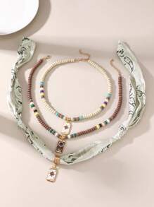 1/3pcs Set Funky Jewelry Luxurious Colorful Stone Beaded Sun Shaped Alloy Pendant Necklace, Versatile For Daily And Party Wear, Random Color Beads